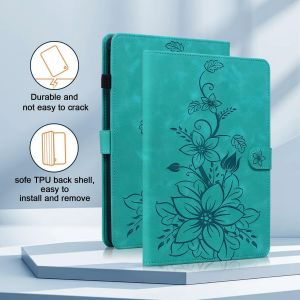 Coque Pour Samsung Galaxy Tab A7 Lite 2021 8.7"" Sm-T220/T225, Multi-Angles De Visualisation Housse De Protection En Similicuir Avec Porte-Carte Couverture Motif Lys, Vert[COQ9125305] - Neuf