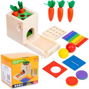 ChenQuanSarl-4 En 1 Jeux Montessori, Jouet De Chute De Balle, Bo&icirc;te &Agrave; Pi&egrave;ces, Jouet De R&eacute;colte De Carottes, Sensoriels Trieurs,Jouet &Eacute;ducatif Sensoriel Compact, Cadeaux Pour Gar&ccedil;ons Et Filles 2 3 4 A - Neuf