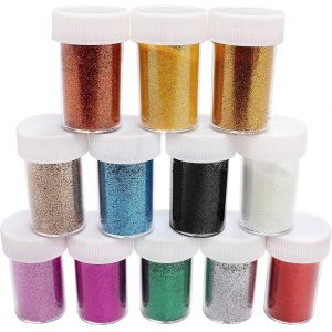 Mevronisshop-Poudre De Paillettes 12 Pi&egrave;ces - Paillettes Pour Loisirs Cr&eacute;atifs - Rouge, Rose Rouge, Marron, Blanc, Bleu, Vert, Orange, Argent, Violet, Bleu Clair, Or, Noir - 20g - Neuf