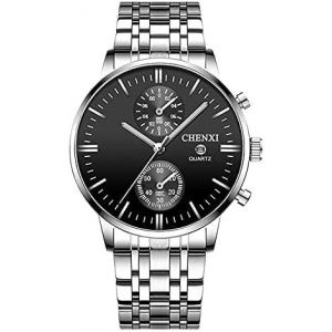 Eryi-Montre Pour Homme, Daffari En Argent Noir, Bracelet En Acier Inoxydable, Résistance À L'eau 30 M, Aiguilles Lumineuses, Date Automatique, Chronographe Avec Mouvement À Quartz, Noir , Bracelet - Neuf