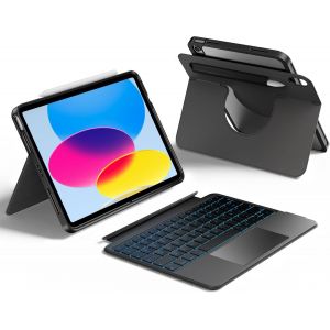 Coque Clavier Pour Ipad 11 A16/10, Pivotant Et Détachable, Support Ajustable, Porte-Stylet Élastique, Protection Complète, Rétroéclairage 7 Couleurs, Trackpad Multi-Touch, Azerty - Neuf