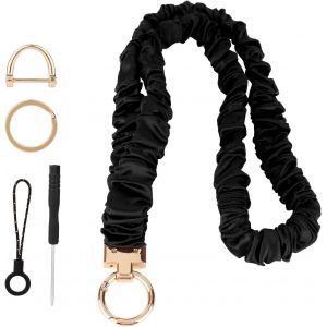 Checarzhn--No1-Long Laniere Avec Chaîne Fronce Détachable, Cordon De Cou Réglable Pour Smartphones Badges D'identité Clés Accessoire Polyvalent Pour Femmes Et Hommes (Noir) - Neuf