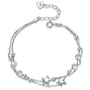 Bracelet Pour Femme En Argent 925, Orné D'une Étoile Et De Perles. Bracelet D'amitié Ajustable, Taille Unique, Couleur Cuivre. - Neuf