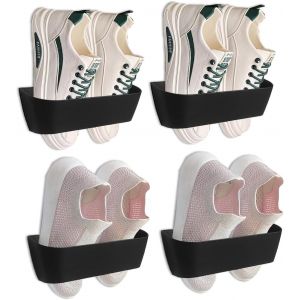 JEXNOVASHOP-Lot de 4 &eacute;tag&egrave;res &agrave; chaussures murales pour camping-car, montage mural et autoportant, pour maison, camping-car, moderne, mince, avec colle et vis (Black) - Neuf