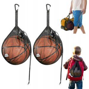 Acdsgd-2 Sac &Agrave; Ballon Sac En Maille Filet, Pliables Avec Cordon De Serrage Et Mousqueton Rucksack Portable Filet Ballon Pour Basket Ball, Volley Ball Et Football, Noire - Neuf