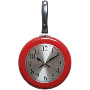30cm Métal Horloge Murale Décoration de la Maison Poêle Design Unique de Cuisine sur le Thème de l'Horloge du Mur Dimensions 28 x 30 x 7 cm Rouge - Neuf