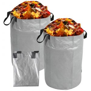 Sac &agrave; d&eacute;chets de jardin, lot de 2 sacs poubelle de jardin pliables et r&eacute;utilisables avec poign&eacute;e (argent 100 l, 45 x 63 cm) - Neuf
