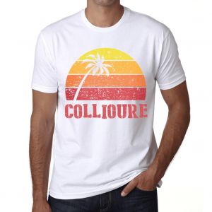 Homme Tee-Shirt Palmier Plage Coucher De Soleil &Agrave; Collioure - Palm, Beach, Sunset In Collioure - T-Shirt Graphique &Eacute;co-Responsable Vintage Cadeau Nouveaut&eacute; - Neuf