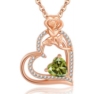 Collier Femme Argent 925 Collier Or Rose Coeur Fleur Pierre De Naissance Pendentif Bijoux Femme Idee Cadeau Anniversaire Fete Des Meres Noel Saint Valentin Cadeau Maman Fille Amie - Neuf