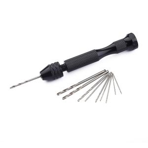 Perceuse &agrave; main avec &eacute;tau &agrave; broche noir et jeu de 11 forets pour travaux de pr&eacute;cision - Neuf