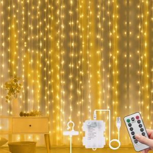 Kal-Guirlande Lumineuse Rideau,Rideau Lumineux 300 Led 3m*3m,Basse Tension 5v,8 Modes D'eclairage Etanche Ip67 Exterieur Et Interieur,Decoration Pour Noël,Mariage,Anniversaire - Neuf