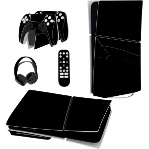 Eryi-Autocollant Protection Pour Ps5 Slim Standard Console, Sticker Skin Pour Ps5 Manette & Télécommande & Casque & Station De Charge,Disc Edition-Noir - Neuf