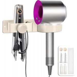 KALANKA-Support Seche Cheveux avec Range-Câbles sans Percage Porte Seche Cheveux et Lisseur Aluminium Titulaires pour Hôtel de Chambre à Coucher de Salle de Bain (Blanc) - Neuf