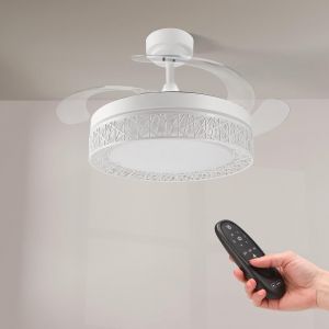 Ventilateur De Plafond Led Blanc Aqua 66W Avec Lumière, Télécommande, Faible Consommation, Moteur Dc 30W+Lumière Led 36W, 6 Vitesses, Silencieux, 4 Pales Déployantes, Été-Hiver[VEN750730] - Neuf