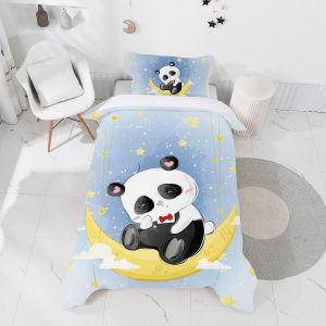 Tzf-Housse De Couette 120x150 Enfant Avec 1 Taie Oreiller 40x60cm Parure De Lit Enfant Lit 1personnes 3d Panda Lune Modèle - Neuf