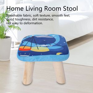 Hjlian Petit Tabouret En Bois Deng Avec Tapis En Flanelle Pour Enfants (Dauphin) - Neuf