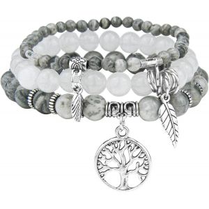 Kalanka-3 Pcs Bracelet Pierre Naturelle Femme,Boho Bracelet Perles Femme Avec Pendentif Arbre De Vie,Bracelets De Yoga Femmes,17-24 Cm Bracelets Pierre Coloré,Bijoux Cadeau Pour Femmes Fille - Neuf