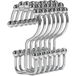 Crochets de rideau de douche, anneaux de rideau de douche, crochets de rideau de douche en acier inoxydable, crochets de rideau de douche à double porte coulissante, anneaux de rideau de douche - Neuf