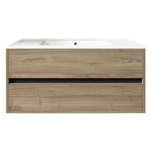 Meuble de salle de bain suspendu 100cm DOUBLE EDGE bois clair - Vasque en c&eacute;ramique - Neuf