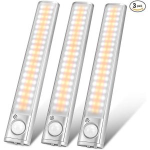 Éclairage sous meuble 80 LED, détecteur de mouvement, rechargeable par USB, intensité variable, sans fil, pour cuisine, armoire, garage, escaliers, chambre (lot de 3) - Neuf