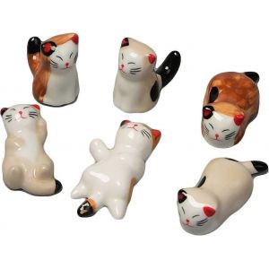Nouveau produit,6 Pcs Baguettes de chat en céramique Chat Baguettes Reste de baguette Porte-baguette en céramique Style japonais Chat Chopstic - Neuf