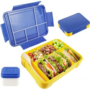 Lunch Box Enfant Boite Repas Compartiment,1330Ml Bleu Jaune Boîte À Déjeuner Pour Enfant Avec Compartiments, Pour Maternelle Et Enfants École - Neuf
