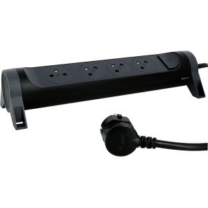 Multiprise Rotative Avec Interrupteur à Voyant LED - 4 Prises Surface avec Terre - Cordon 1,5m - Blanc et Gris Foncé - Neuf