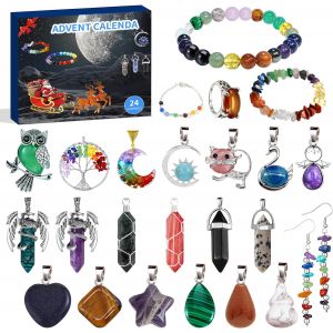 Jexnovashop-Calendrier De L'avent Bijoux 2025, 24 Jours Compte &Agrave; Rebours De No&euml;l Calendrier De L'avent Pierre Precieuse Avec Bracelet Boucles Oreilles Anneau Collier Pour Adolescent Filles Cadeau Noe - Neuf