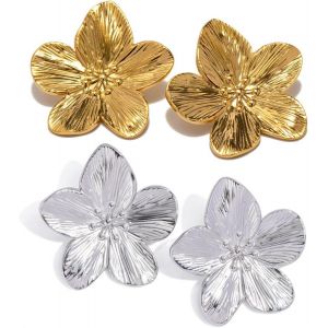 Kal-Boucles D'oreilles Pendantes Fleur Boho, Bijoux De Mode Hypoallergéniques Pour Femme (Grandes) (Or, Argent) - Neuf