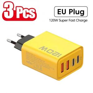 Chargeur Rapide Usb 120 Type C,4 Ports Pd,3.0 W,Prise Ue Et Us,Adaptateur Mural Pour Xiaomi,Iphone 15 Pro Max--3pcs Eu Charger - Neuf