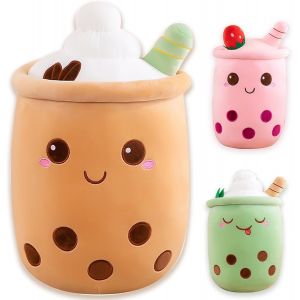 Coussin Bubble Tea Peluche Oreiller Cute Doudou Boba Th&eacute; Tasse - Jouet Doux Deco Cadeau pour Enfants (Brun, 35cm) - Neuf