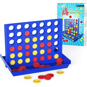 Eryi-Puissance 4 Format Poche, Jeu De Voyage Parfait Pour Enfants, Idéal Pour Voiture & Avion. Jeu De Stratégie Éducatif Portable Pour 2 Joueurs Dès 3 Ans, Design Pliable Avec 6 Jetons De Rechange - Neuf