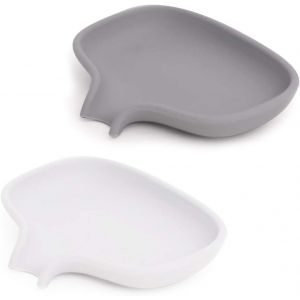 Lot de 2 porte-savons en silicone avec tuyau d'évacuation, boîte à savon pour douche, porte-savon éponge pour salle de bain et cuisine - Blanc et gris - Neuf