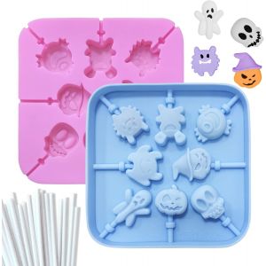 Kal-Lot De 2 Moules En Silicone Pour Sucettes D'halloween - 8 Cavités En Forme De Citrouille,De Crâne,De Chauve,Pour Cupcakes, Bonbons, Gelée Et Chocolat - Revêtement Antiadhésif (Réutilisable) - Neuf