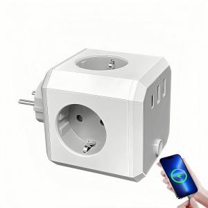 7 en1 Multiprise Murale,4 Prises Fran&ccedil;aise+1 USB-C & 2 USB-A Cube Compact avec Interrupteur,4000W Power Prise,Id&eacute;al Maison/Bureau/Voyage,Gris - Neuf