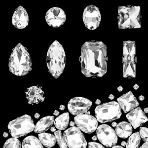 Mevronisshop-Lot De 240 Strass &Agrave; Coudre De Formes M&eacute;lang&eacute;es - Strass En Verre - Griffes Argent&eacute;es Pour Bijoux, Travaux Manuels, V&ecirc;tements, Chaussures - Neuf