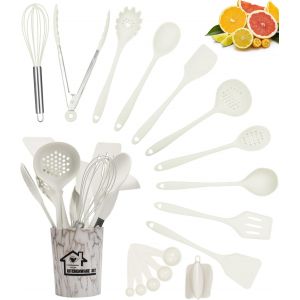 Eryi-18 Pièces Ustensiles De Cuisine, Résistant À La Chaleur,Antiadhésif,Ustensiles De Cuisine En Silicone,Lavable Au Lave Vaisselle,Set Ustensiles De Silicone,Set De Cuisine Avec Seau De Rangement(B - Neuf