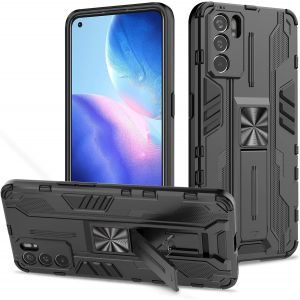 Kal-Coque Pour Oppo Reno6 5g, Outdoor Antichoc De Qualité Militaire Coque Avec Béquille Anti Rayure, Compatible Support De Voiture Magnétique - Noir - Neuf