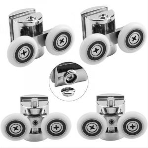 Lot de 4 roulettes rebondissantes en alliage d'aluminium galvanisé pour porte de salle de bain, roulettes supérieures/inférieures - Neuf
