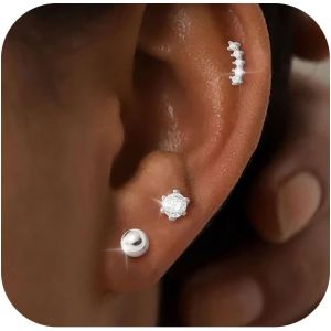 Kal-Paires Boucles D'oreilles Pour Femme Argent 925 Plaqu&eacute; Or 14 Carats Petite Cr&eacute;oles Clous Boucle D'oreille Lot Hypoallerg&eacute;nique Bijoux Plusieurs Piercing Oreille Tragus Cartilage Femme Fille - Neuf