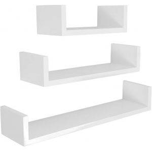 Etagere Murale Lot De 3 Etagères Murales Blanche Murale Tablettes Flottantes Étagères De Rangement Forme De U, 30/45/60cm, Charge 15kg, Pour Salle De Bain Chambre Salon Cuisine, Blanc - Neuf