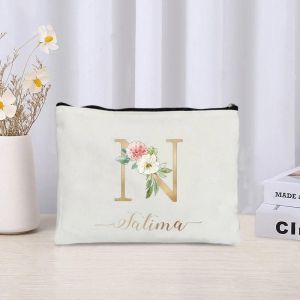 Trousse De Maquillage De Luxe Avec Nom Personnalis&eacute; Pour Femme, Trousse Cosm&eacute;tique En Toile, &Eacute;tui &Agrave; Crayons, Poudre De Rouge &Agrave; L&egrave;vres, Cadeau Personnalis&eacute; Pour Elle.12. - Neuf