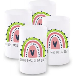 KALANKA-Lot de 12 mini photophores décoratifs pour fille et garçon,Décoration de table pour garçon et fille,Pour communion, confirmation, baptême, mariage,Arc-en-ciel,Environ 6x10 cm (rose pluie) - Neuf