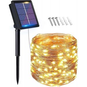 Kal-Guirlande Lumineuse Solaire, Lumières De Jardin (100 Led 8 Modes) 10m / 33ft, Exterieur Étanche Lampe Solaire, Lumière Décorée Étanche Pour Noël, Mariage, Fête, Maison - Neuf