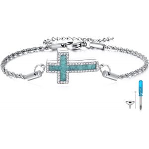 Cmjaagur-Bracelet Urne Croix Pour Cendres En Argent Sterling 925 Turquo Pendentif Médaillon Bracelet Bijoux Pour Femme, Eine Grösse, Argent Sterling, Pas De Gemme[M971] - Neuf
