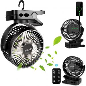Ventilateur Table USB,12000mAh Ventilateur Camping Silencieux Ventilateur à Pince avec 3 Vitesses Lumière LED,Rotation 360° Ventilateurs Portables avec Télécommande - Neuf