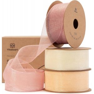 Ruban En Organza Crème & Rose, 2,5 Cm X 27,4 M (3 Rouleaux*9,1 M), Ruban Cadeau Large En Tissu Pour Artisanat, Emballage Cadeau, Arbre De Noël, Noeuds, Invitations De Mariage - Neuf