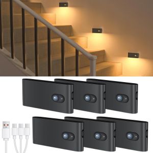 Veilleuse Détecteur De Mouvement 3 Modes (Auto/Off/On),Lot De 6 Lampes Led Rechargeables,Lampe D'escalier Détecteur De Mouvement (Sans Pr ),Veilleuse Enfant Pour Couloir,Chambre,Escalier, - Neuf