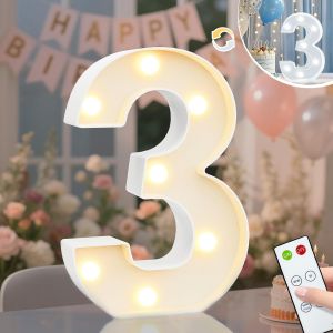 Chiffres Lumineux Pour 3e Anniversaire De Fille, Panneau Lumineux &Agrave; Del Pour Toile De Fond De F&ecirc;te, Anniversaire De Mariage, D&eacute;coration De Table Murale &Agrave; Distance U2013 Blanc Froid Et Blanc Chaud - Neuf