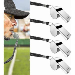 4 Pcs Sifflet En M&eacute;tal Sifflet En M&eacute;tal En Acier Inoxydable Sifflet De Sport Sifflet De Sport En Acier Inoxydable Avec Longe De Luth Pour Entra&icirc;neur Arbitre &Eacute;cole Sport Footb - Neuf